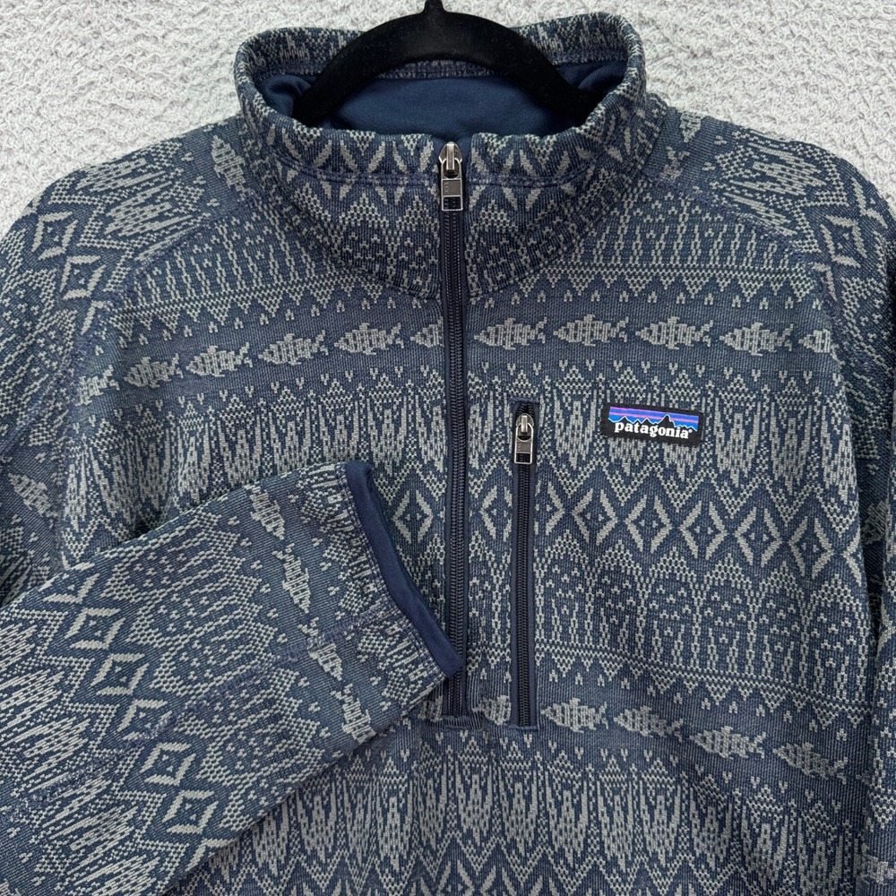 Patagonia Pullover Mens L Blue Better Sweater Fish Geometric Falconer Legend